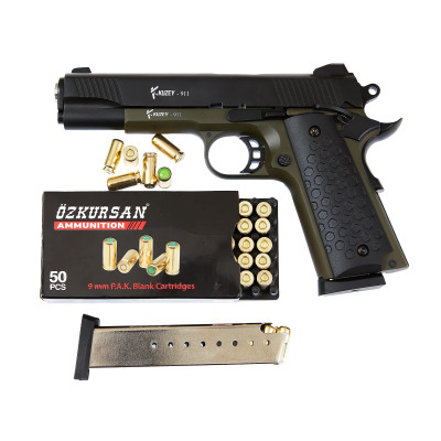 Kuzey 911 чорне руків'я, рамка хакі (охолощений Кольт 1911 black). Фото 3