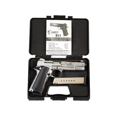 Kuzey 911 Engraved чорна рукоять (охолощений Кольт 1911 chrome). Фото 2