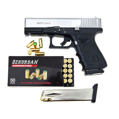 Стартовий пістолет KUZEY GN 19 Chrome (Глок 19 охолощений) Стартовий пістолет KUZEY GN 19 Chrome (Глок 19 охолощений). Фото 3