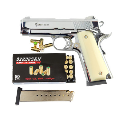 Kuzey 911 SX біла рукоять (охолощений Кольт 1911 chrome) Kuzey 911 SX біла рукоять (охолощений Кольт 1911 chrome). Фото 3